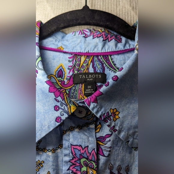 Talbots Paisley Cotton Button Front Shirt‎ - Swirly Paisley Size 1X - Picture 6 of 11